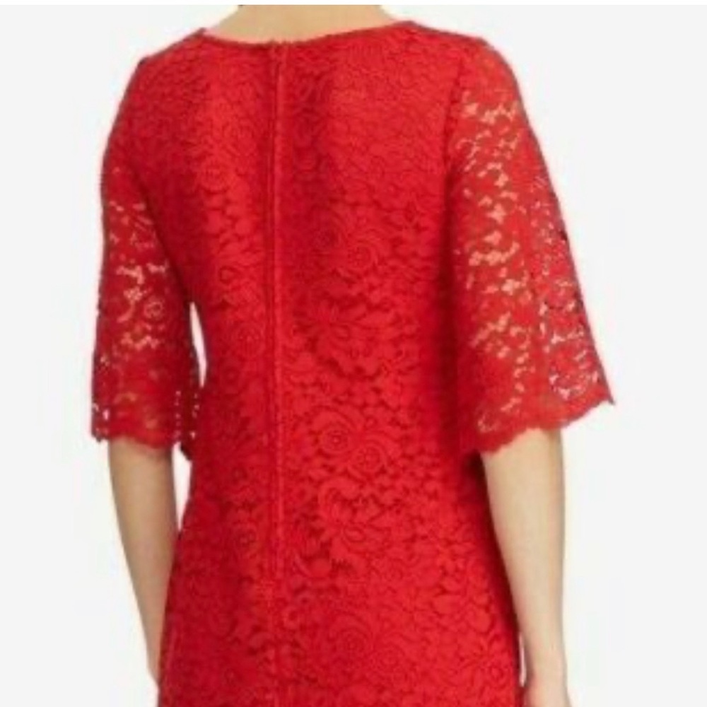 NWT Ralph Lauren red lace bell 3/4 sleeve knee length cocktail work dress 10 - Picture 3 of 10